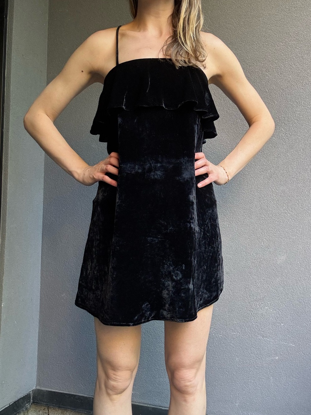 Madewell Black Velvet Ruffle Mini Dress - Size XS